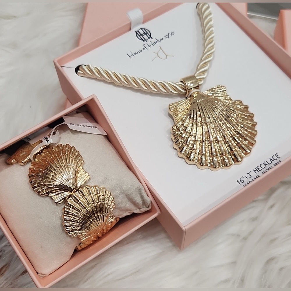 House of Harlow 1960 Gold Shell 16" Necklace And Bracelet Bundle